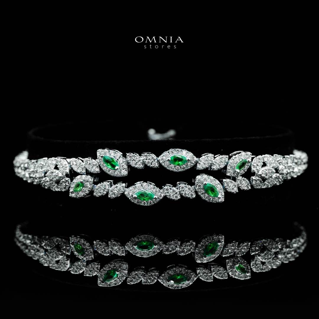 Omnia Nada Green Bridal Full Set Accessories in High Quality Zircon Stone Premium Rhodium Plated - OMNIASTORES UAE