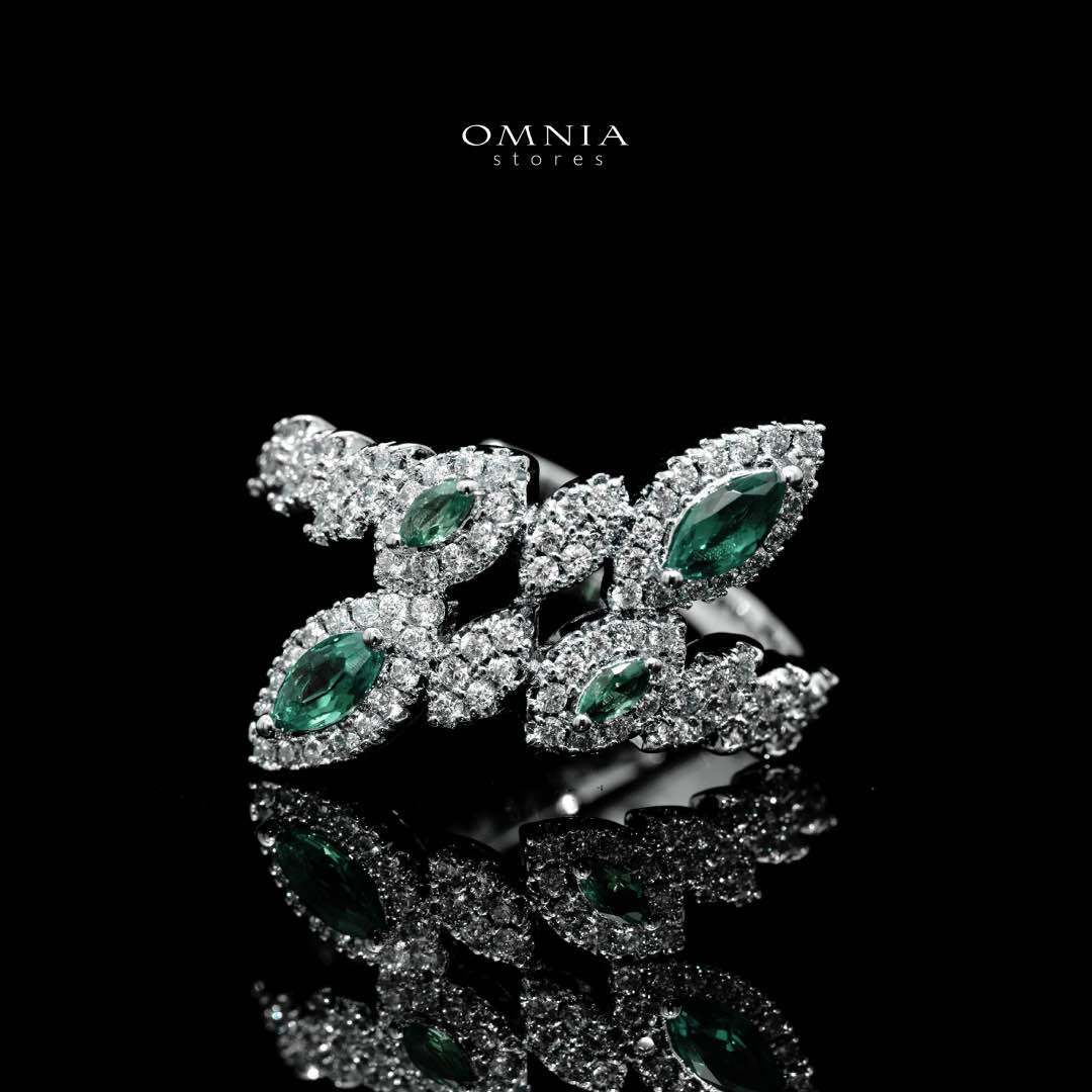Omnia Nada Green Bridal Full Set Accessories in High Quality Zircon Stone Premium Rhodium Plated - OMNIASTORES UAE