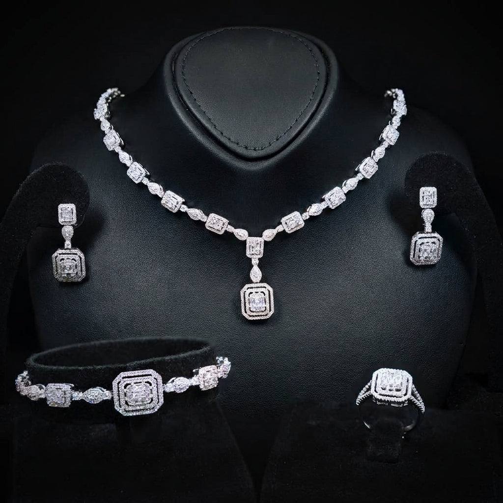 Omnia Aniyah White Luxury Bridal Full Set in High Quality Zircon Stone Premium Rhodium Plated(16 cm only available in ksa) - OMNIASTORES UAE