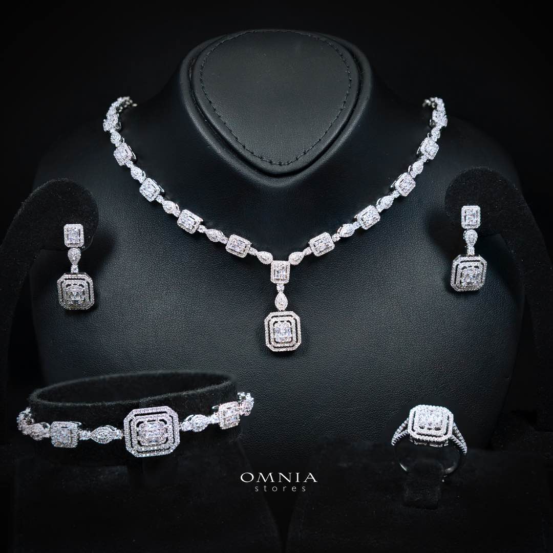 Omnia Aniyah White Luxury Bridal Full Set in High Quality Zircon Stone Premium Rhodium Plated