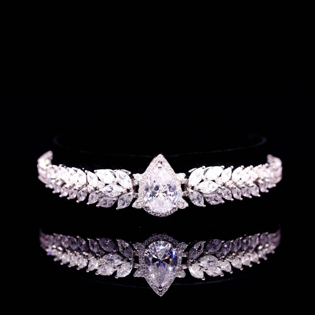 Omnia Aamira Teardrop-Design Bridal Crystal White Full Set with High Quality Zircon Stone Premium Rhodium Plated