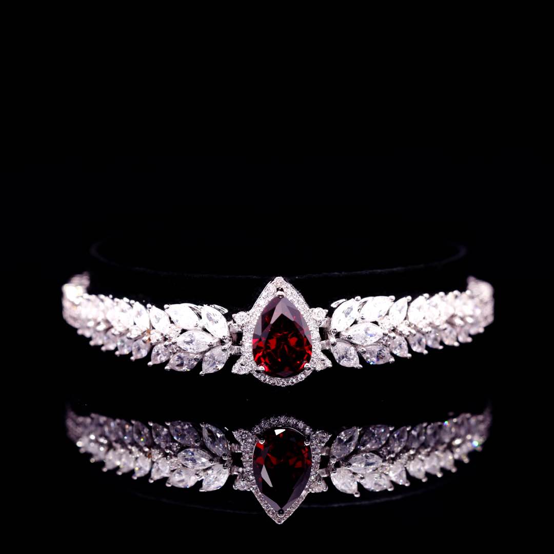 Omnia Aamira Teardrop-Design Bridal Red Full Set with High Quality Zircon Stone Premium Rhodium Plated (Size 18cm Ring Size 7 Only available in KSA) - OMNIASTORES UAE