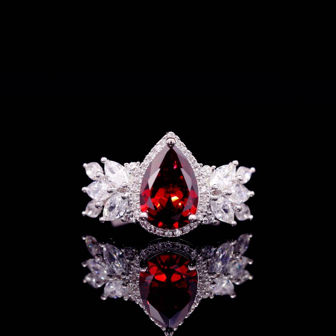 Omnia Aamira Teardrop-Design Bridal Red Full Set with High Quality Zircon Stone Premium Rhodium Plated (Size 18cm Ring Size 7 Only available in KSA) - OMNIASTORES UAE