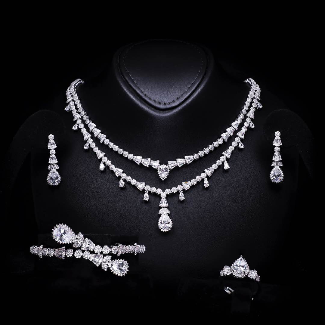 Omnia Ghada White Luxury Bridal Full Set Accessories in High Quality Zircon Stone Premium Rhodium Plated