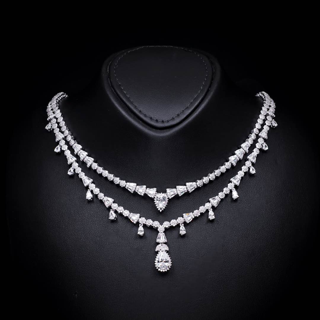 Omnia Ghada White Luxury Bridal Full Set Accessories in High Quality Zircon Stone Premium Rhodium Plated - OMNIASTORES UAE