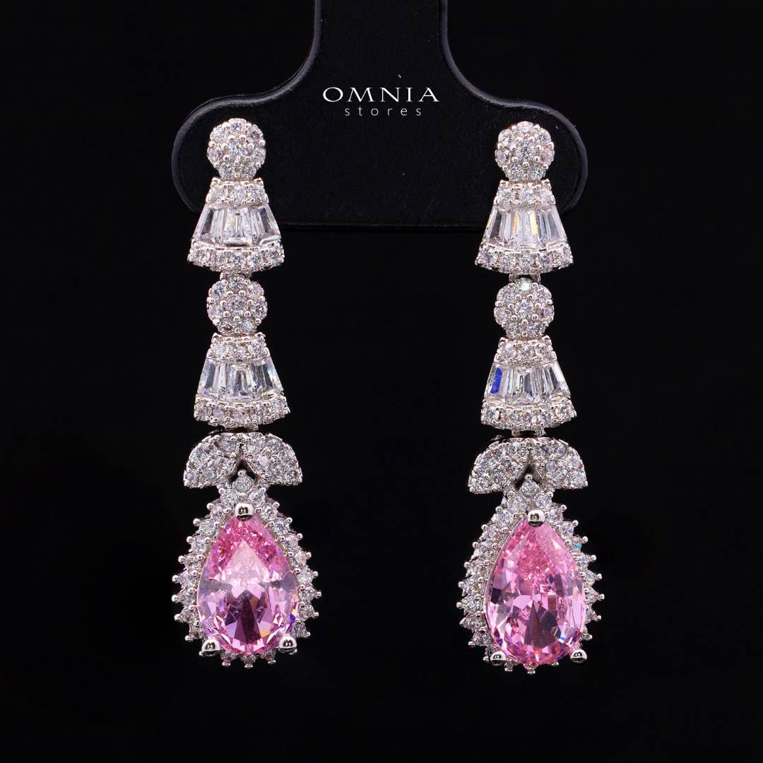 Omnia Ghada Pink Bridal Full Set with Rhodium Plated in High Quality Zircon Stone Rhodium Plated
