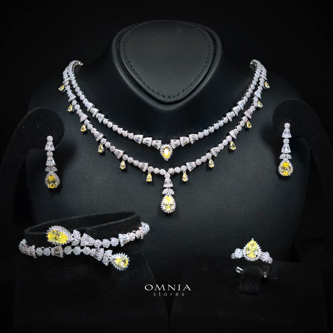 Omnia Ghada Yellow Bridal Full Set Accessories in High Quality Zircon Stone Premium Rhodium Plated