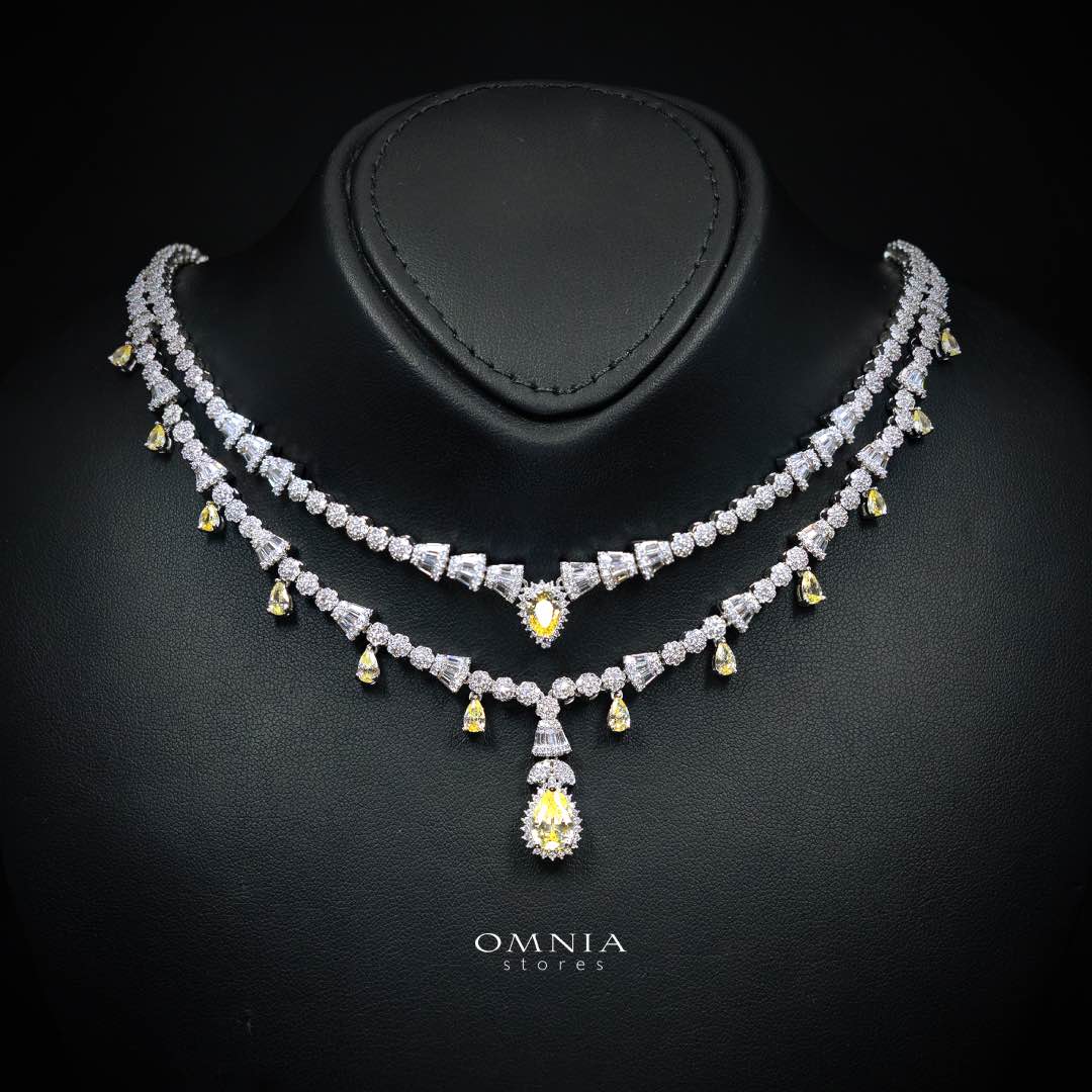 Omnia Ghada Yellow Bridal Full Set Accessories in High Quality Zircon Stone Premium Rhodium Plated