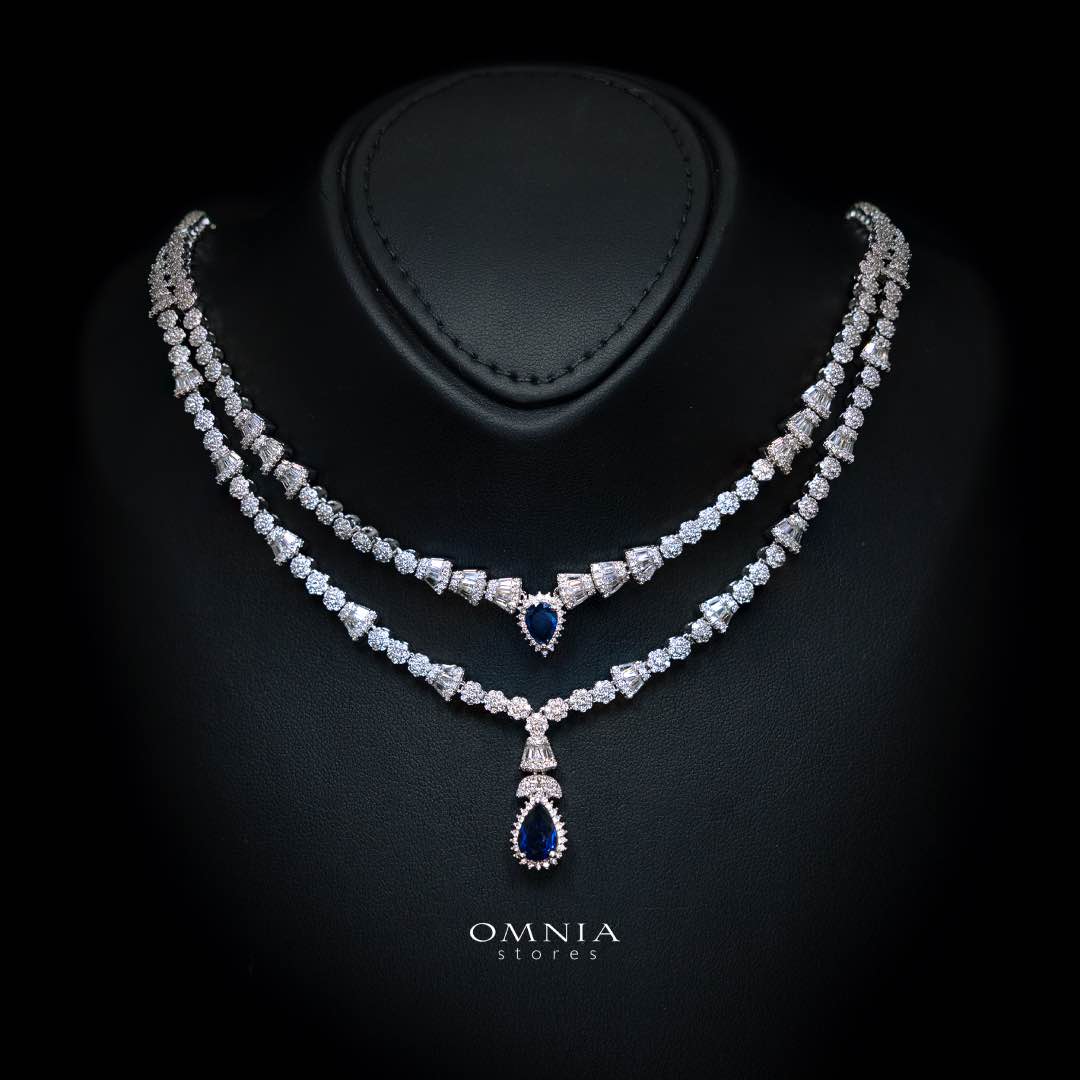 Omnia Ethereal Blue Drop-Down Pear Shape Full Set in High Quality Zircon Stone in Tarnish Resistant Plating
