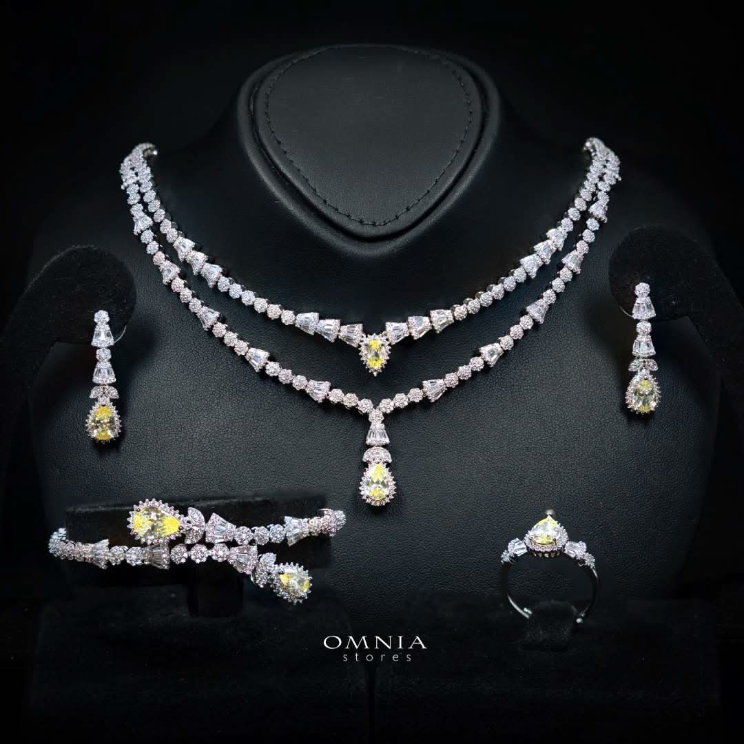 Omnia Ethereal Yellow Luxury Bridal Full Set in High Quality Zircon Stone Premium Rhodium Plated
