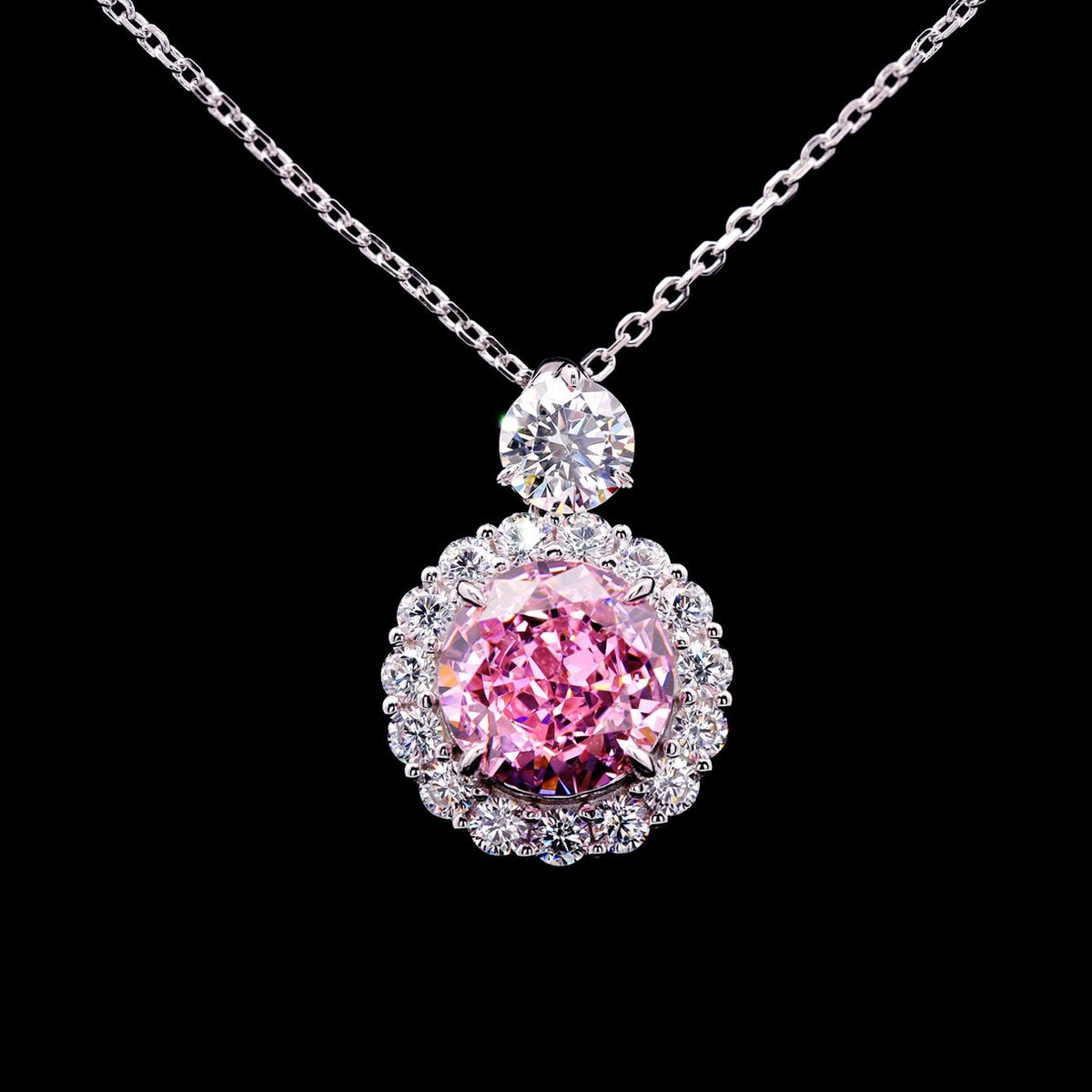 Abrar Pink Necklace with Certificate | Simulated Diamonds in 925 Sterling Silver.