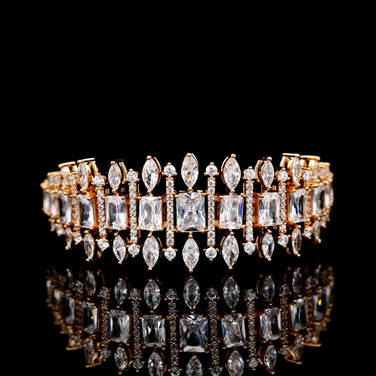 Aimee Gold Luxury Bridal Bracelet with High-Quality Zircon Stones, Rhodium-Plated