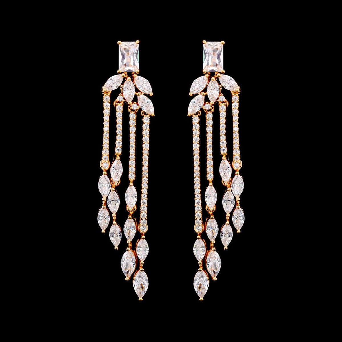 Aimee Gold Luxury Bridal Earring with High-Quality Zircon Stones, Rhodium-Plated