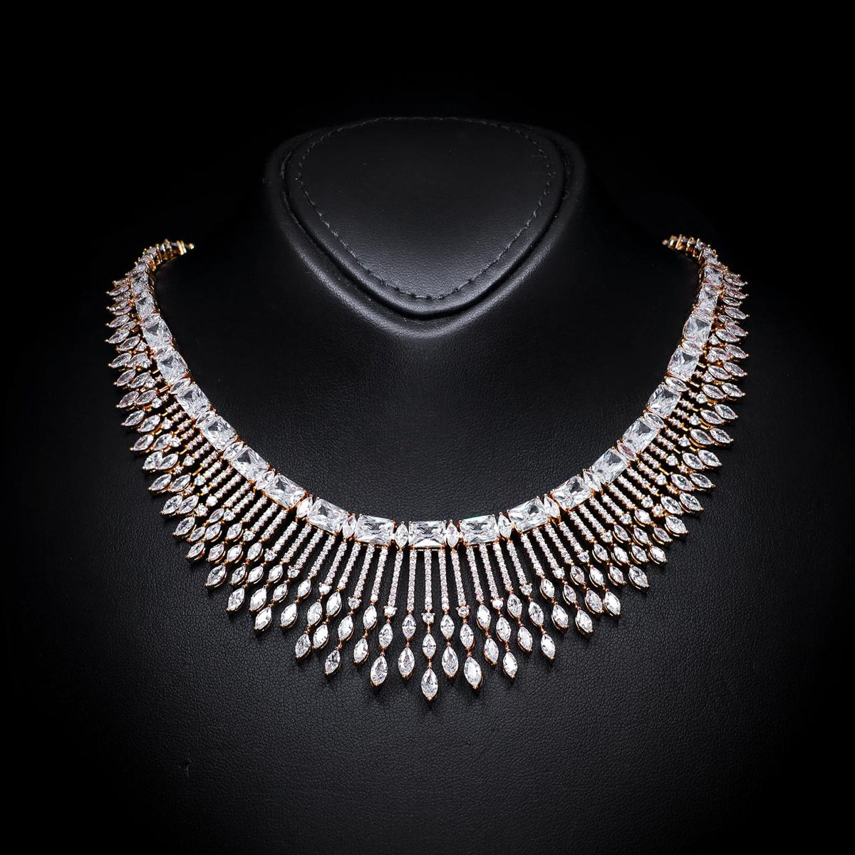 Aimee Gold Luxury Bridal Necklace with High-Quality Zircon Stones, Rhodium-Plated
