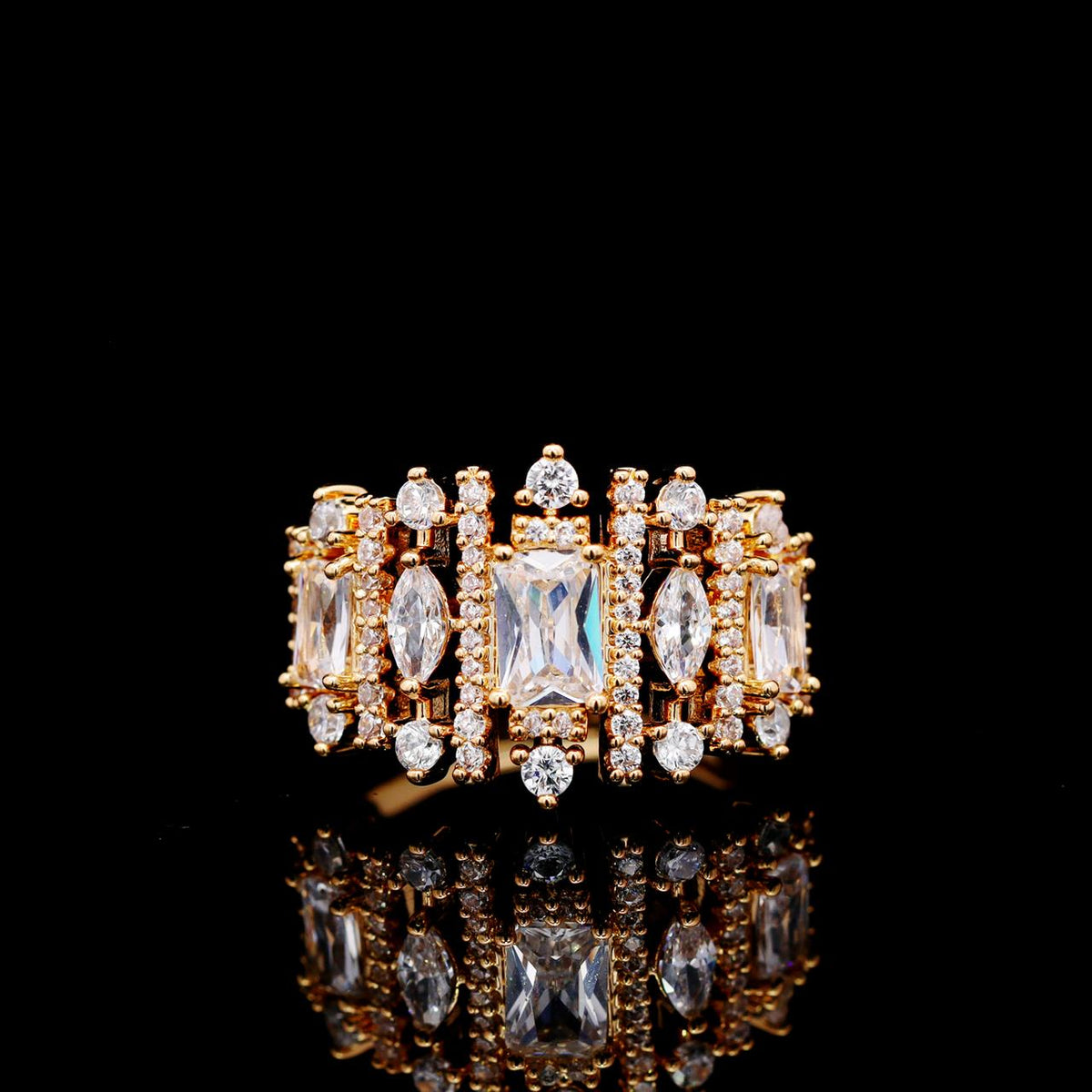 Aimee Gold Luxury Bridal Ring with High-Quality Zircon Stones, Rhodium-Plated