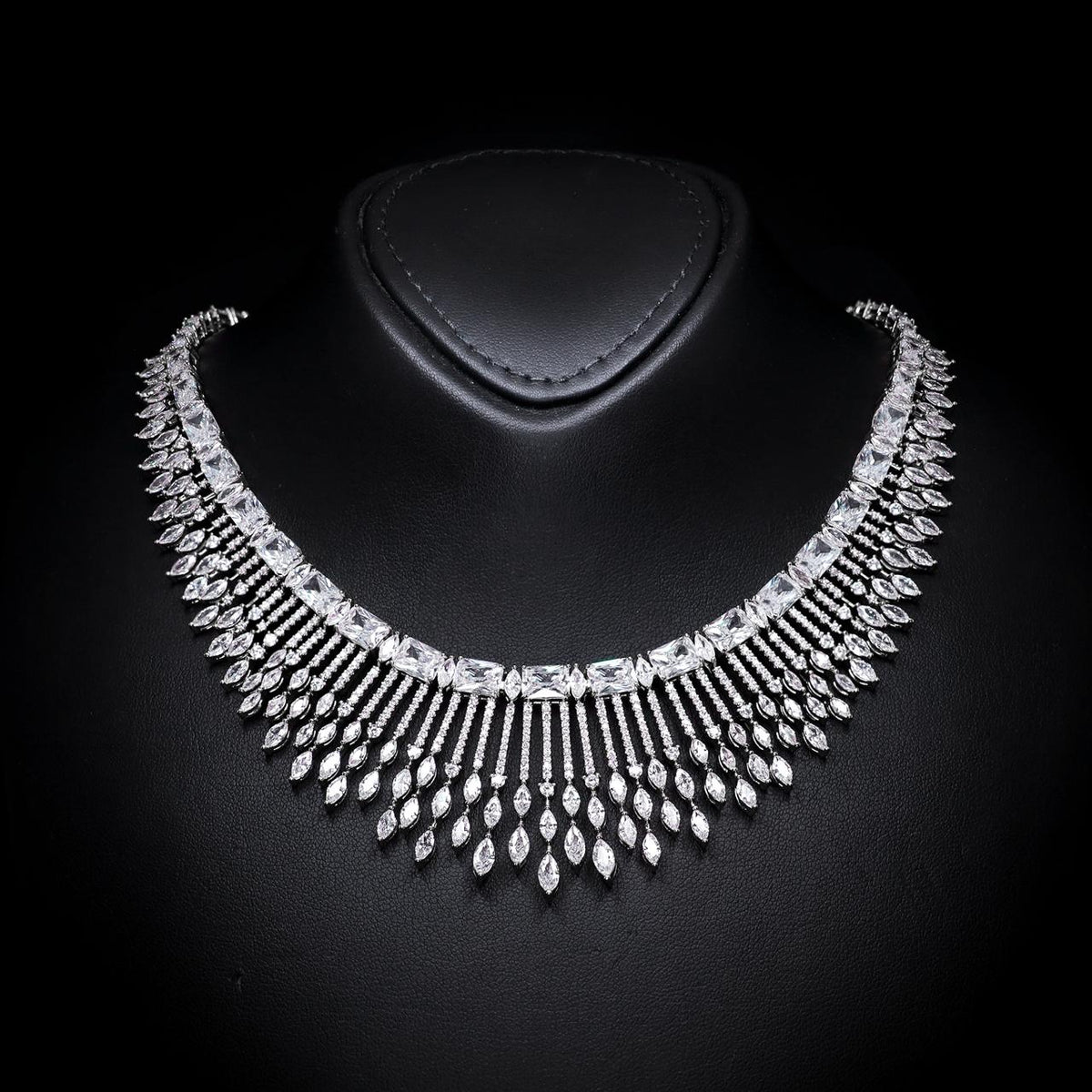 Aimee White Luxury Bridal Necklace with High-Quality Zircon Stones, Rhodium-Plated