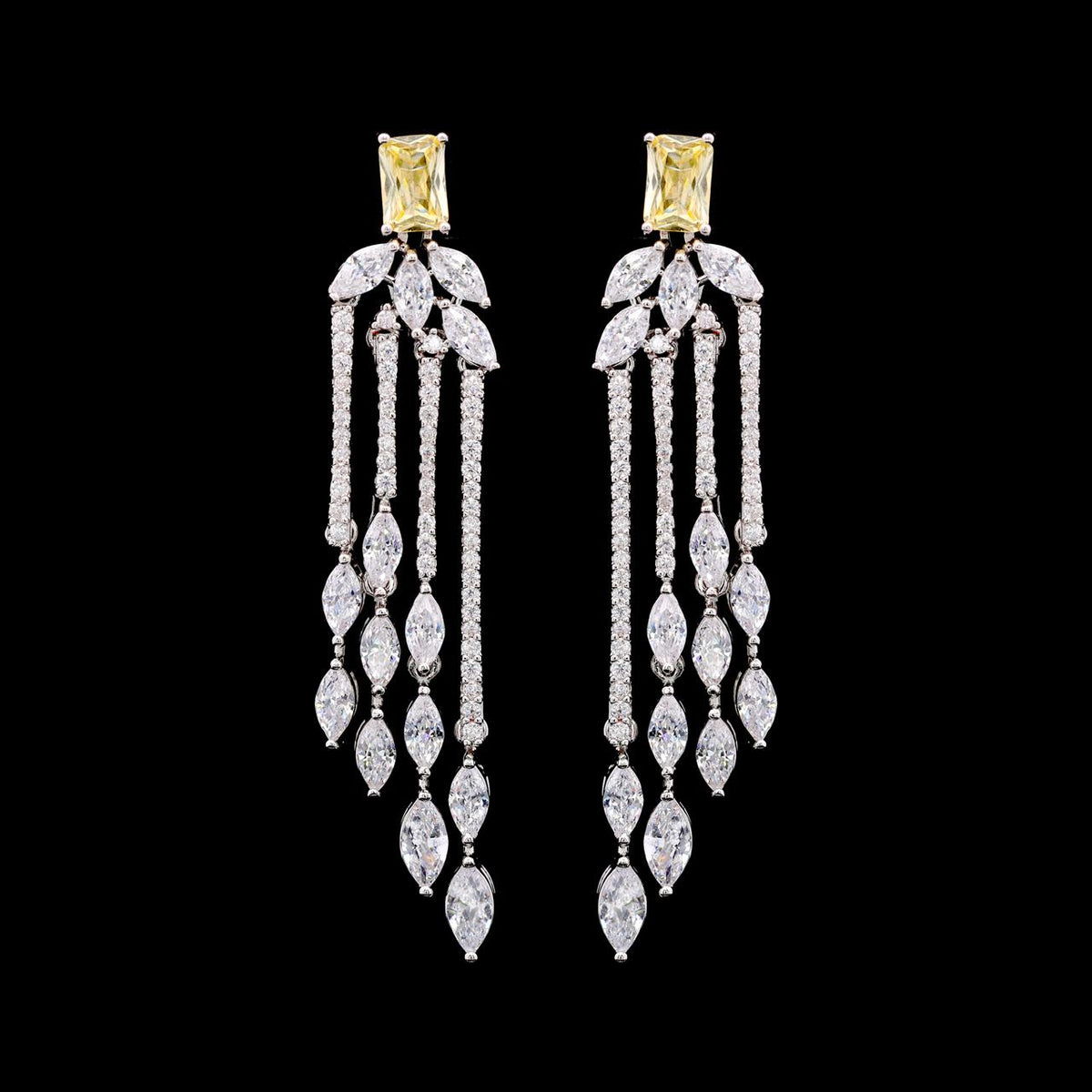 Aimee Yellow Luxury Bridal Earring with High-Quality Zircon Stones, Rhodium-Plated