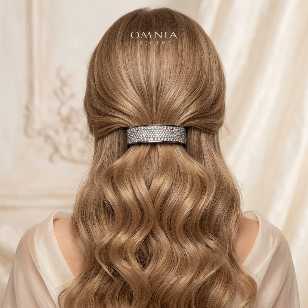 Omnia Anaan White Hair Clip In 925 Silver High Quality Lab Crafted Stones