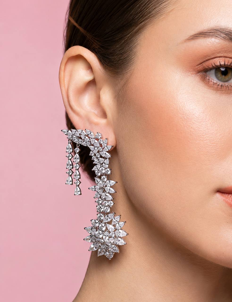 Omnia Aurora Floral Drip Earrings in 925 Silver with Pear and Marquise-Cut High-Quality Simulated Diamonds