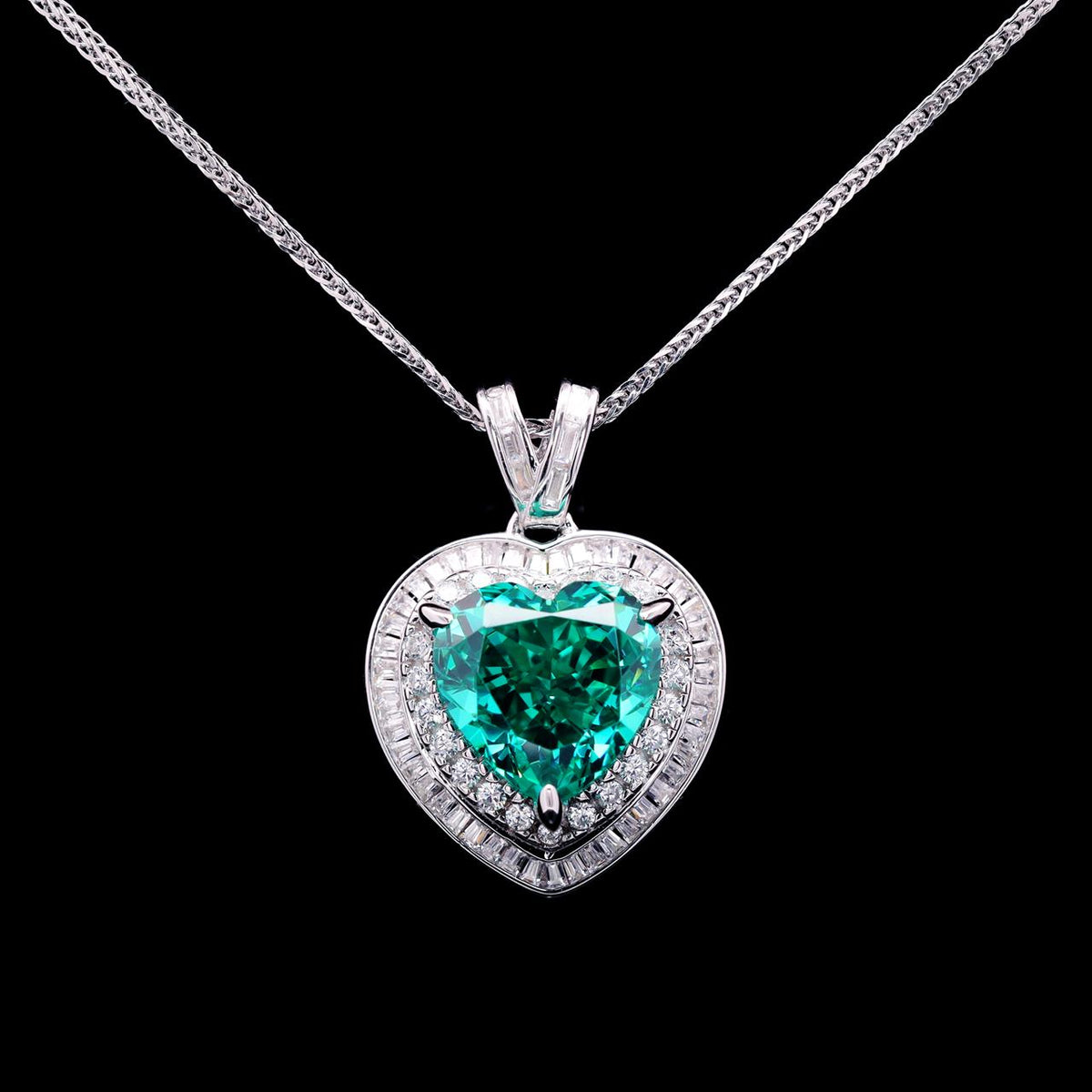Bushra Green Heart-Shaped Necklace with Certificate | High-Quality Simulated Diamonds in 925 Sterling Silver