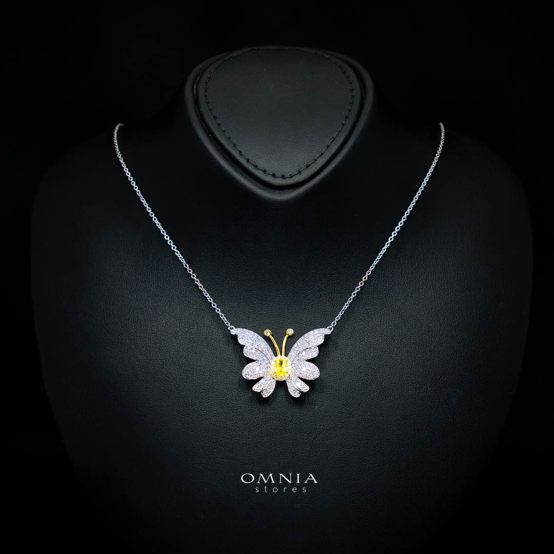 Alara Yellow Butterfly Pendant Necklace in 925 Silver With High Quality Simulated Diamonds