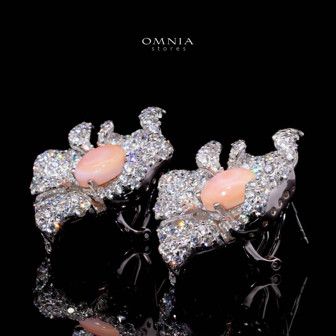 Omnia Tayla Pink Coral Floral Earrings With High Quality Simulated Diamonds in 925 Silver