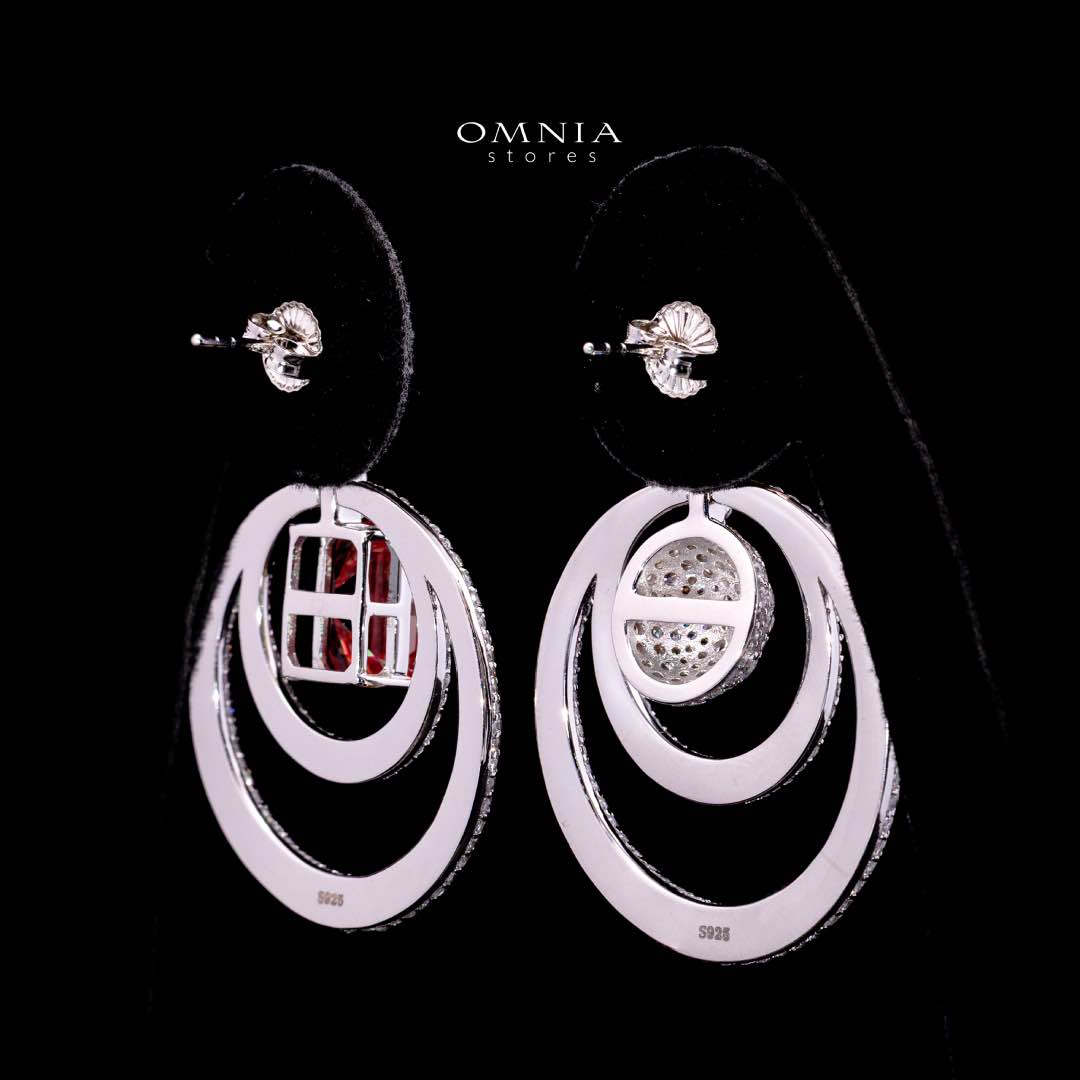 Omnia Siaad Red and White Silver Drop Earrings with 925 Silver High Quality Simulated Diamonds Stones