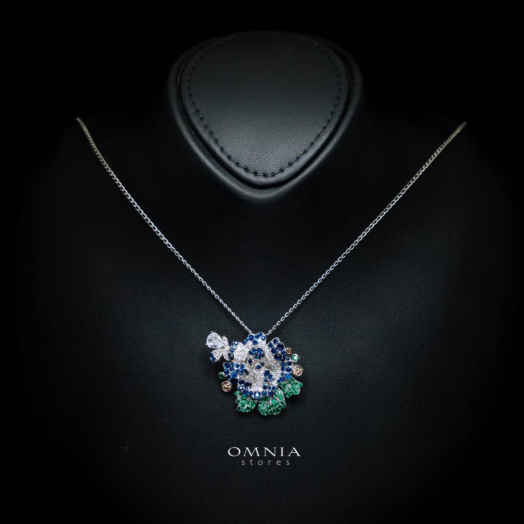 Omnia Lyric Floral Pendant in 92.5 Silver with High-Quality Simulated Diamonds - OMNIASTORES UAE