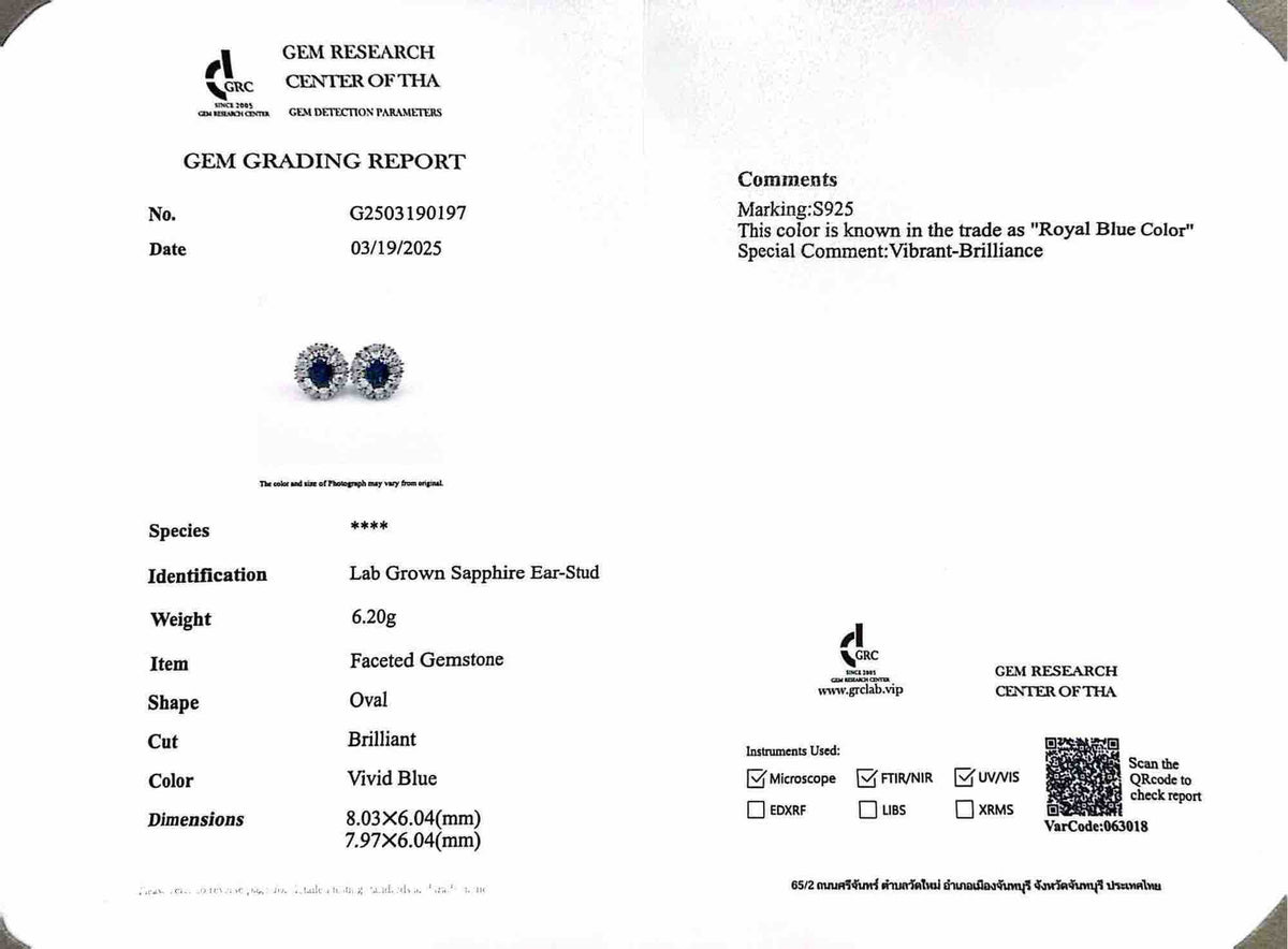 Amilah Lab Grown Sapphire Blue Stones With GRC Certified Earrings in 925 Silver