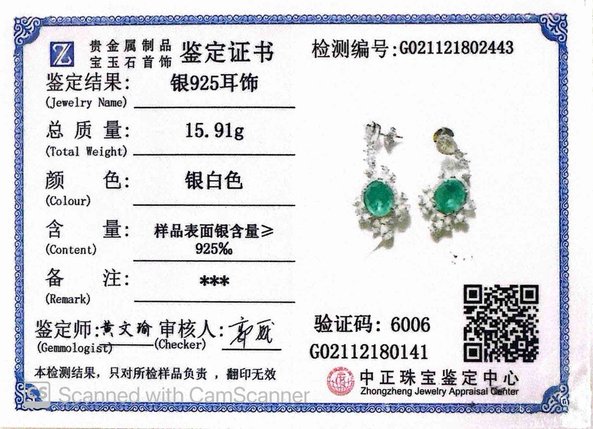 Omnia Saiyyda White and Green Drop Earrings In 925 Silver High Quality Certified Lab Crafted Stones - OMNIASTORES UAE