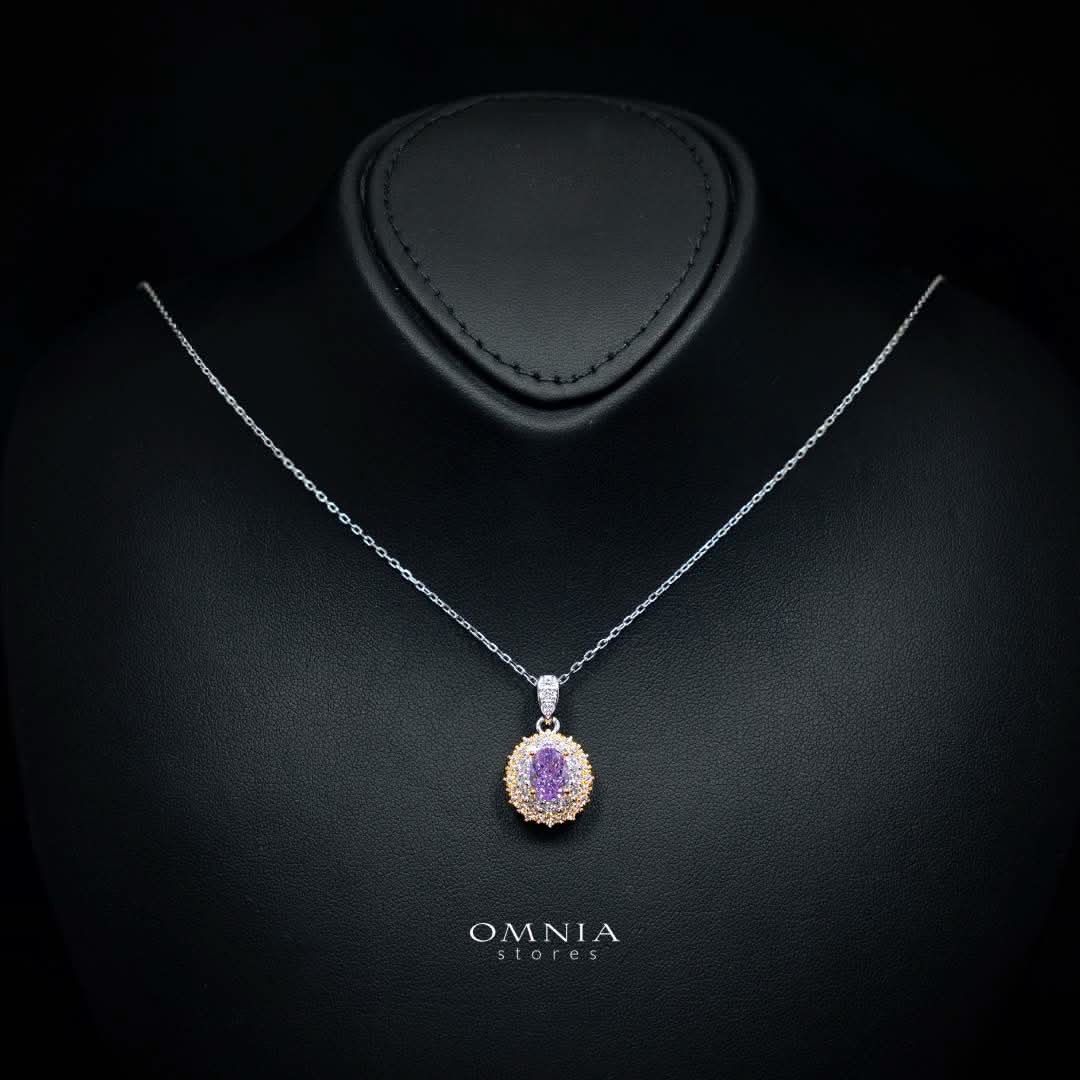 Omnia Faryal Oval Purple Pendant Necklace in 92.5 Silver with High Quality Simulated Diamonds