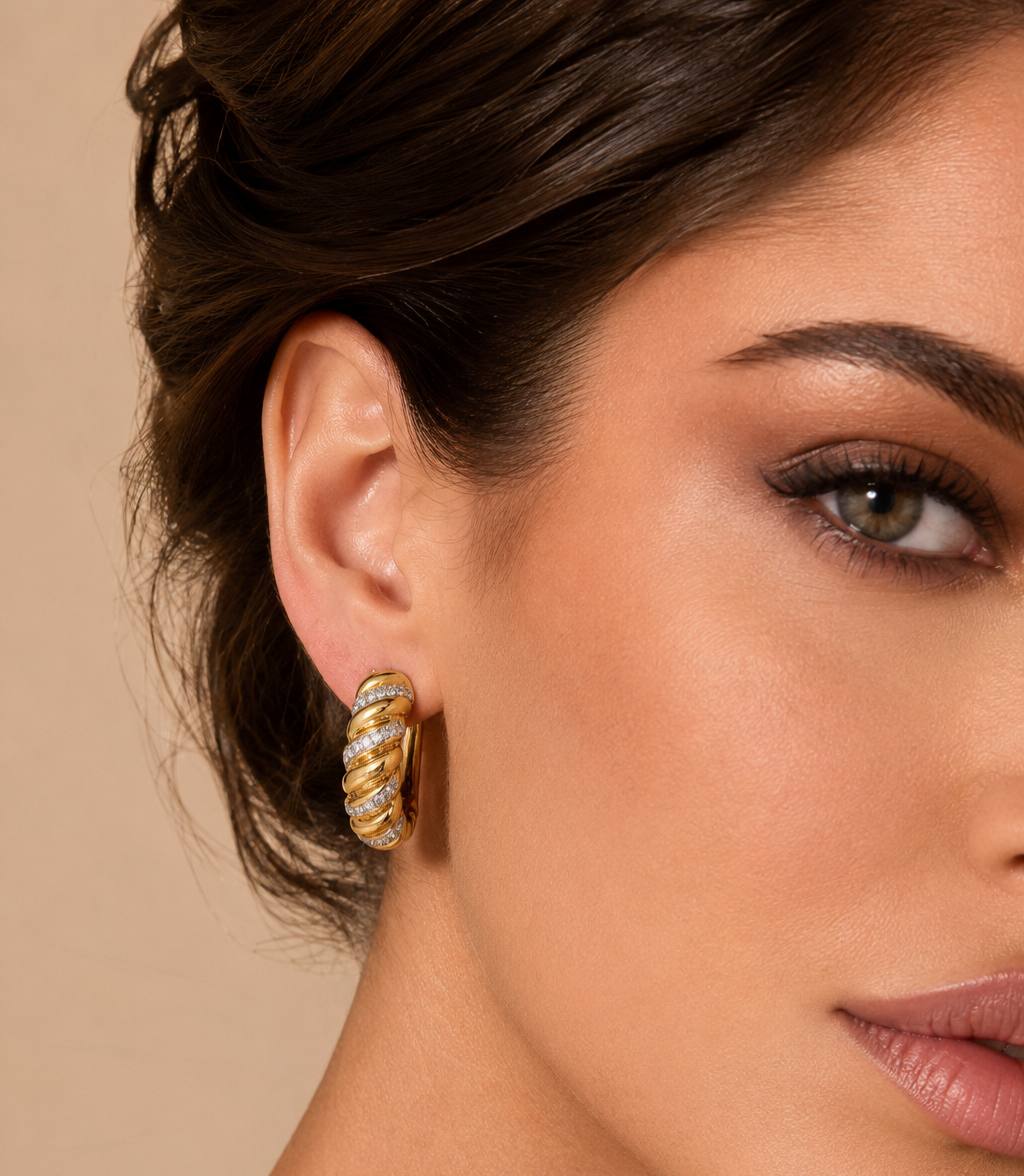 Deanna Gold-Plated Clip-On Earrings in 925 Silver with Premium Simulated Diamonds
