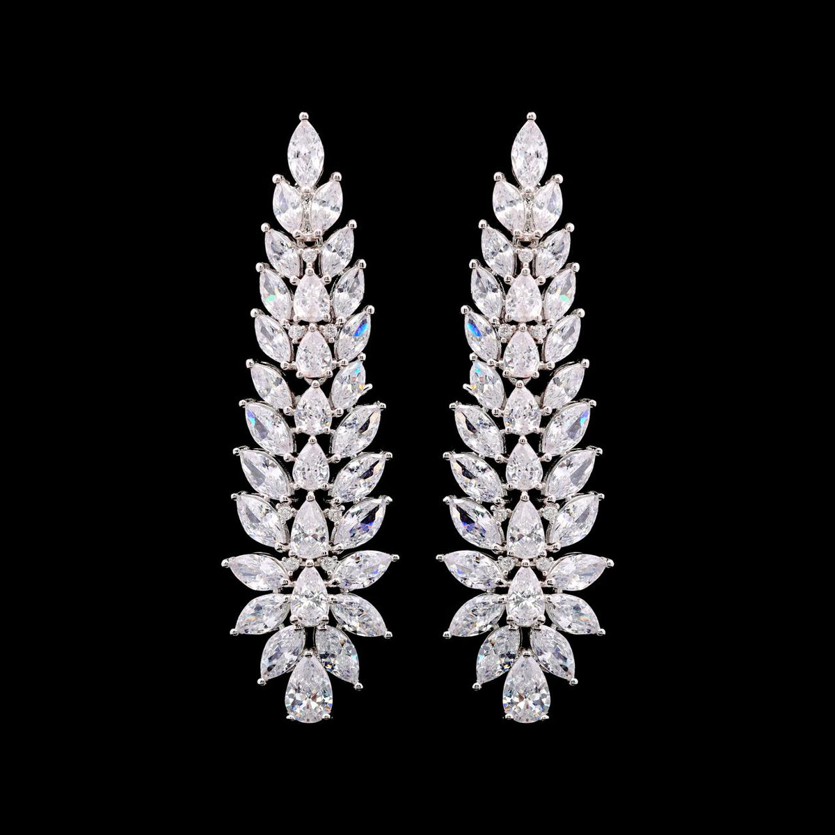 Diala White Luxury Bridal Earring with High-Quality Zircon Stones, Rhodium-Plated