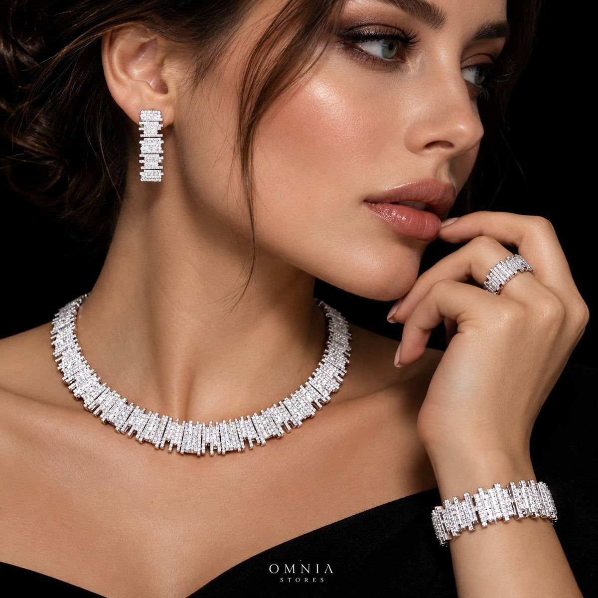 Eshaal White Luxury Bridal Full Set | 925 Sterling Silver with High-Quality Simulated Diamonds on model