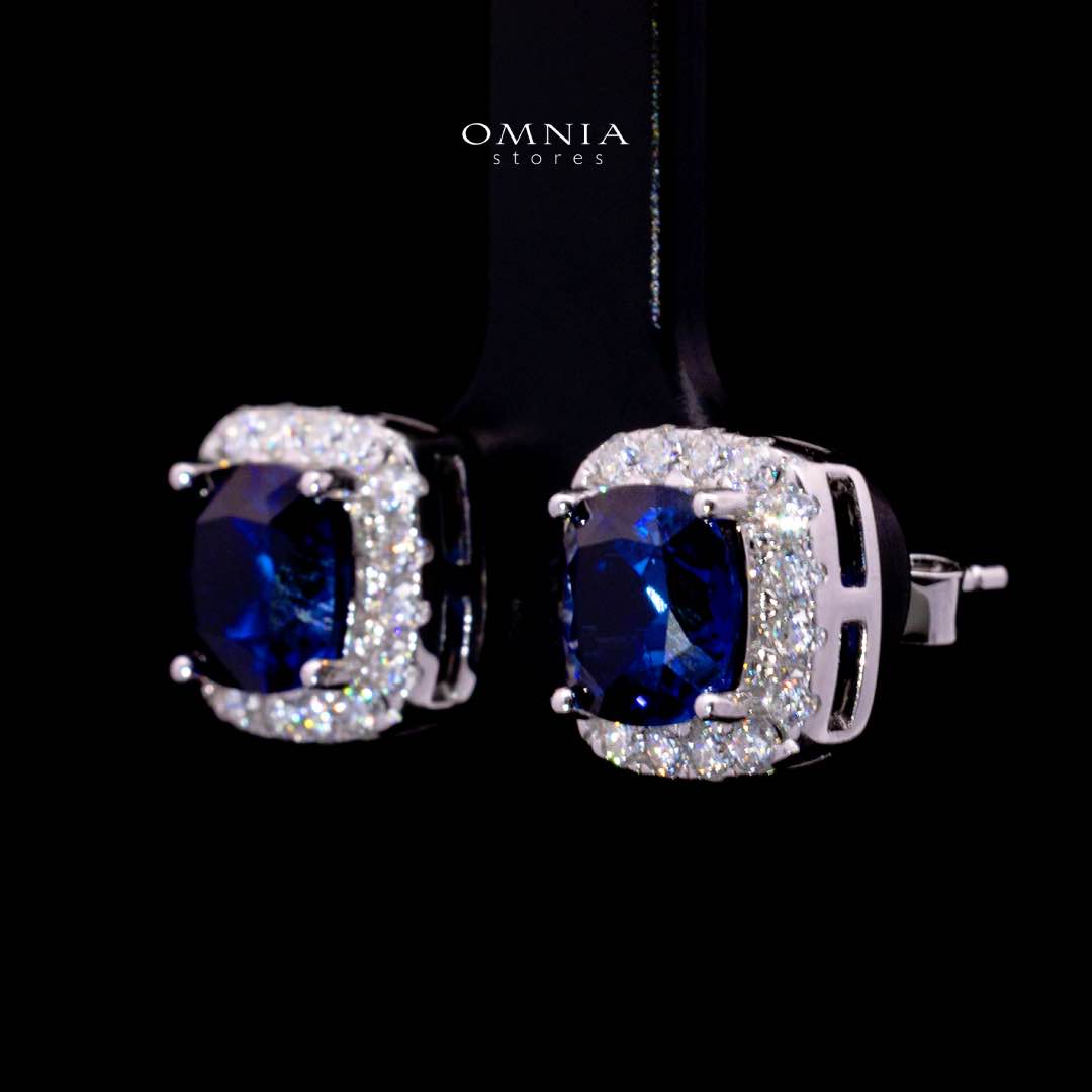 Dareema Lab Grown With GRC Certified Sapphire Blue Stones Square Stud Earrings in 925 Silver