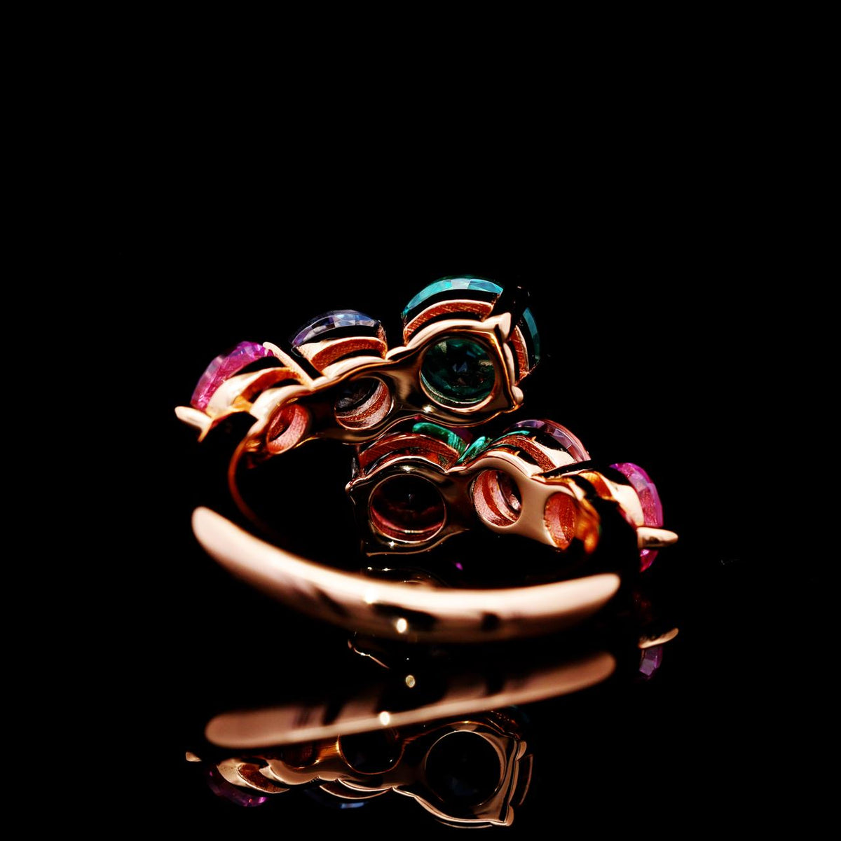 Gillian Pink and Turquoise Ring with Certificate | High-Quality Simulated Diamonds in 925 Sterling Silver, Rose Gold-Plated back