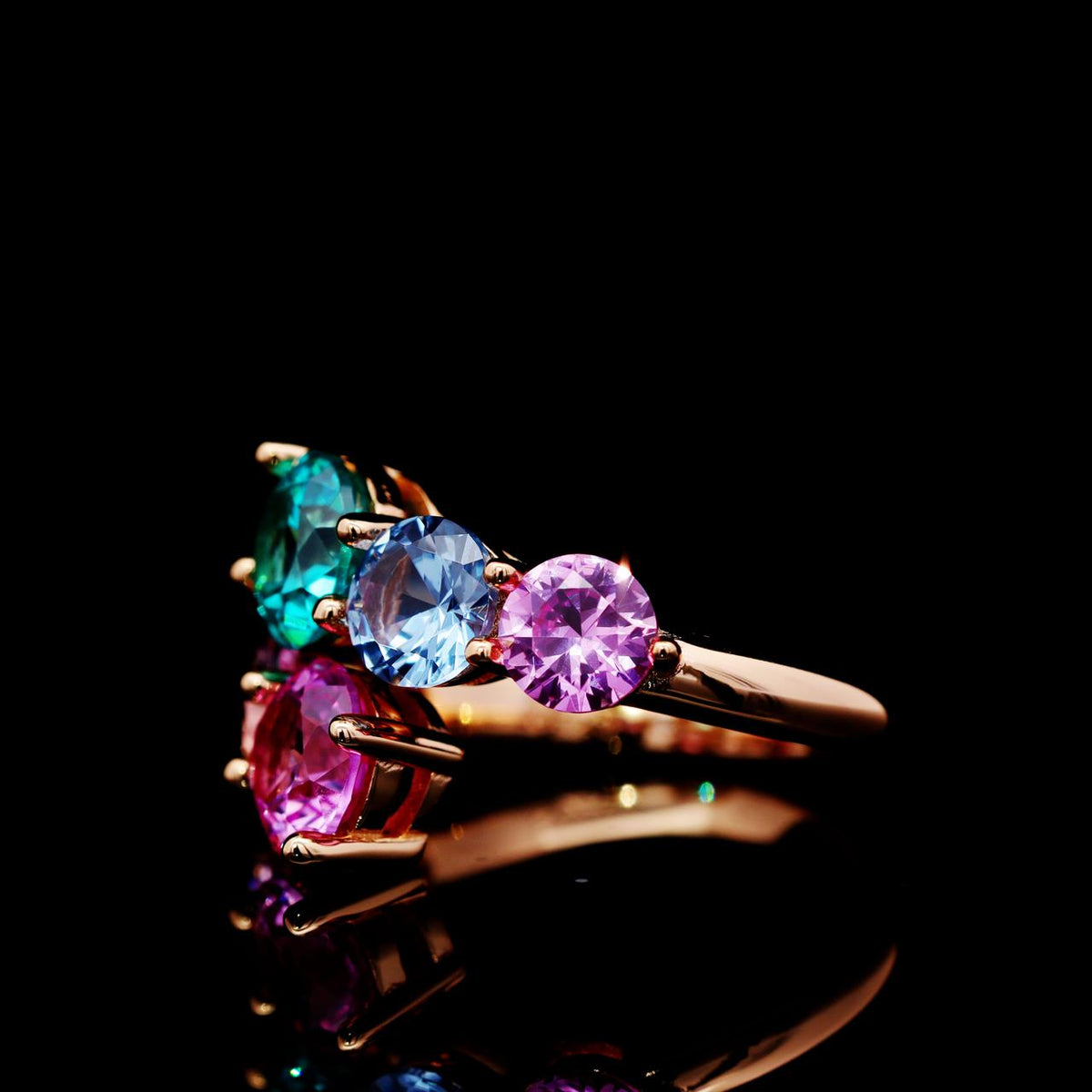 Gillian Pink and Turquoise Ring with Certificate | High-Quality Simulated Diamonds in 925 Sterling Silver, Rose Gold-Plated left