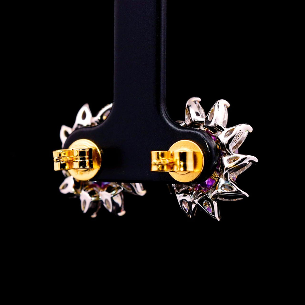 Hayat Purple Earrings with Certificate | Simulated Diamonds in 925 Sterling Silver back