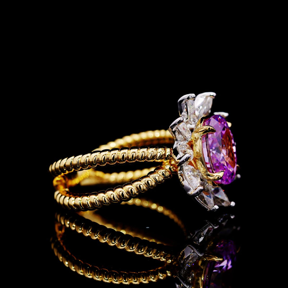 Hayat Purple Gold Ring with Certificate | High-Quality Simulated Diamonds in 925 Sterling Silver right