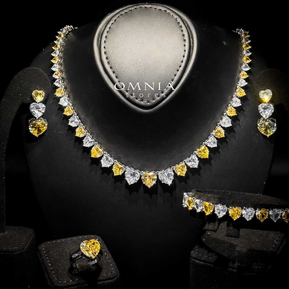 Omnia Donatella Yellow Bridal Full Set in High Quality Simulated Diamonds Premium Rhodium Plated - OMNIASTORES UAE