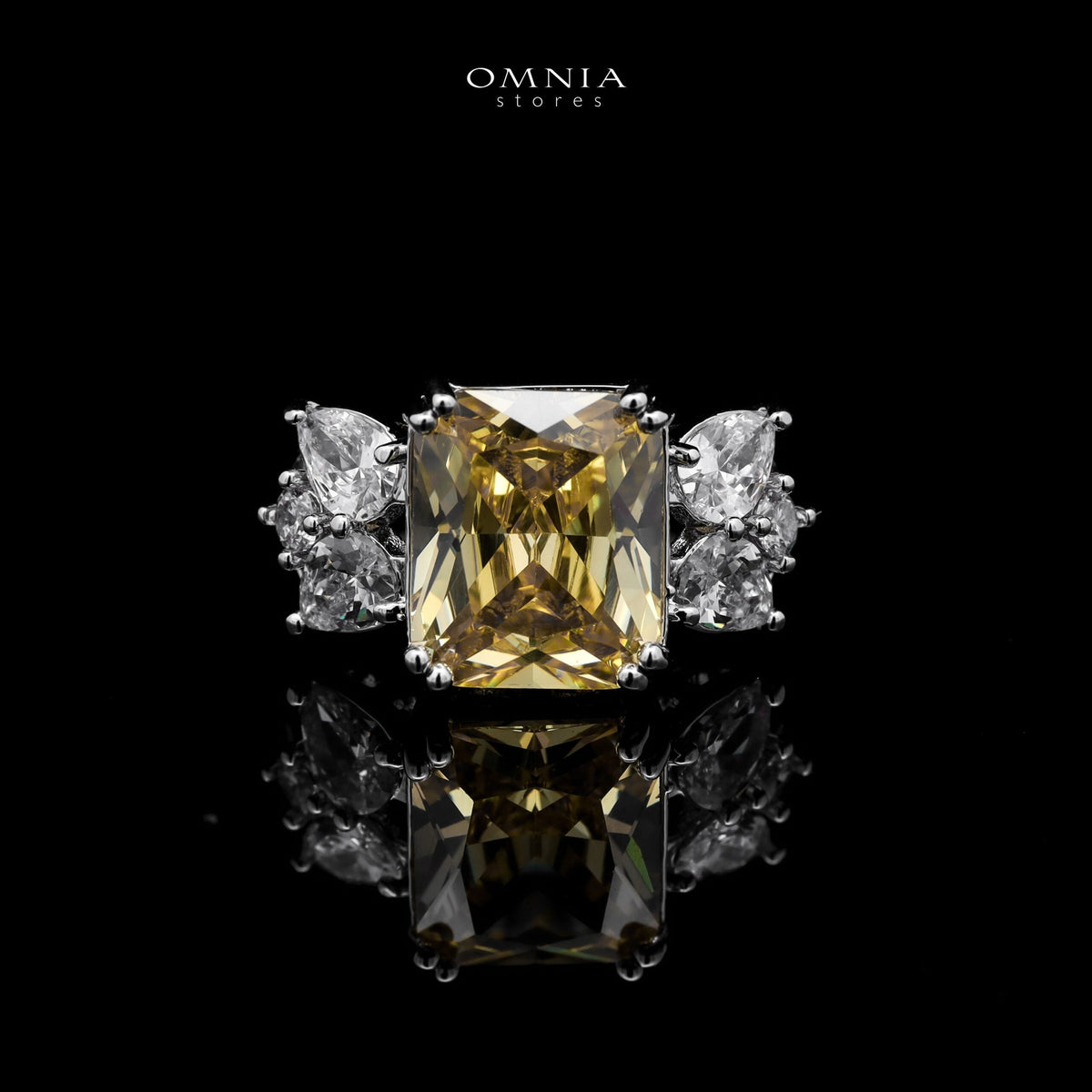 Omnia Amelia Yellow Bridal Full Set with Radiant and Pear-Cut High Quality Simulated Diamonds Premium Rhodium Plated - OMNIASTORES UAE