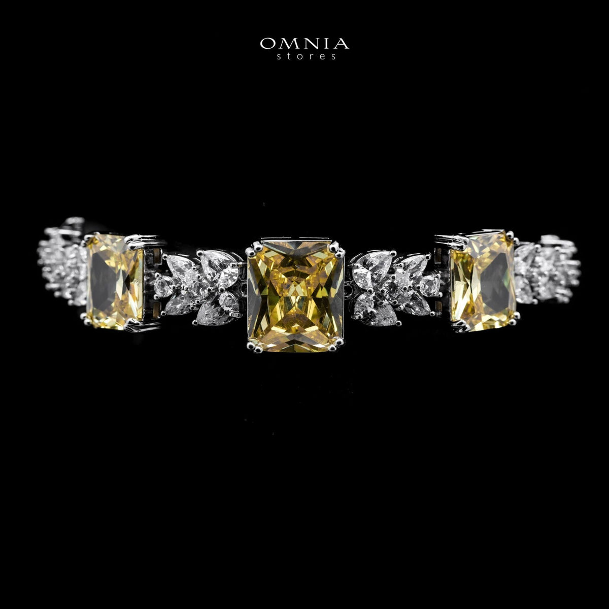 Omnia Amelia Yellow Bridal Full Set with Radiant and Pear-Cut High Quality Simulated Diamonds Premium Rhodium Plated - OMNIASTORES UAE