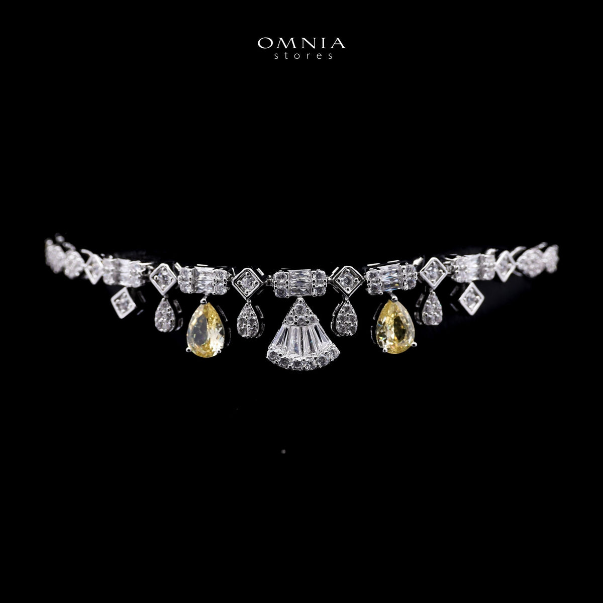 Omnia Marwa Yellow Bridal Full Set in High Quality Zircon Stone Rhodium Plated(size 18, 16 only available in ksa)