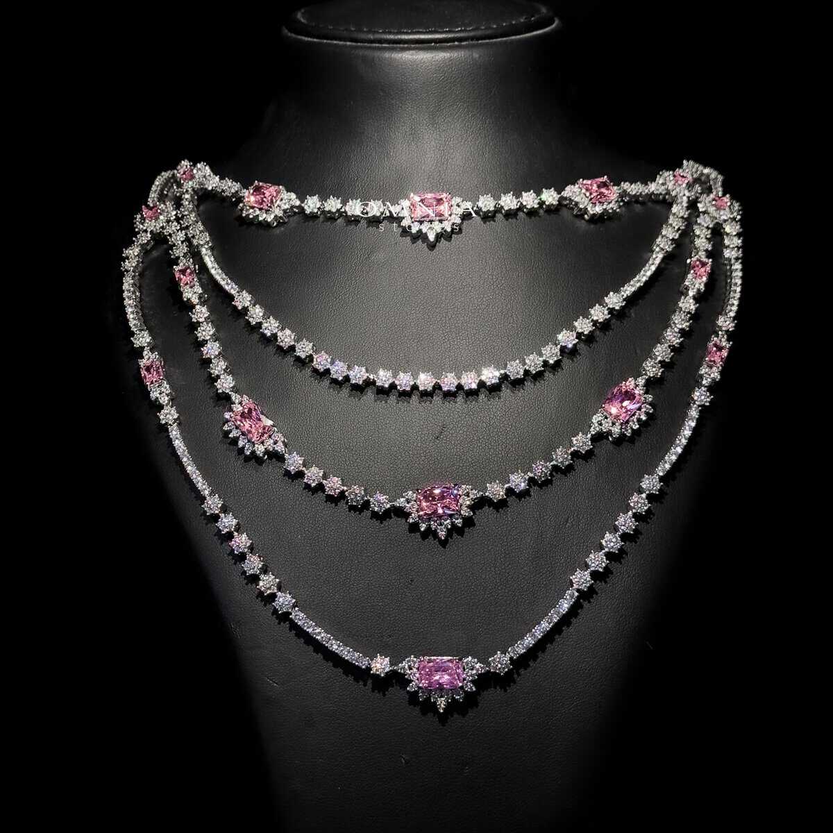 Omnia Blair Pink Bridal Full Set in High Quality Simulated Diamonds Premium Rhodium Plated - OMNIASTORES UAE