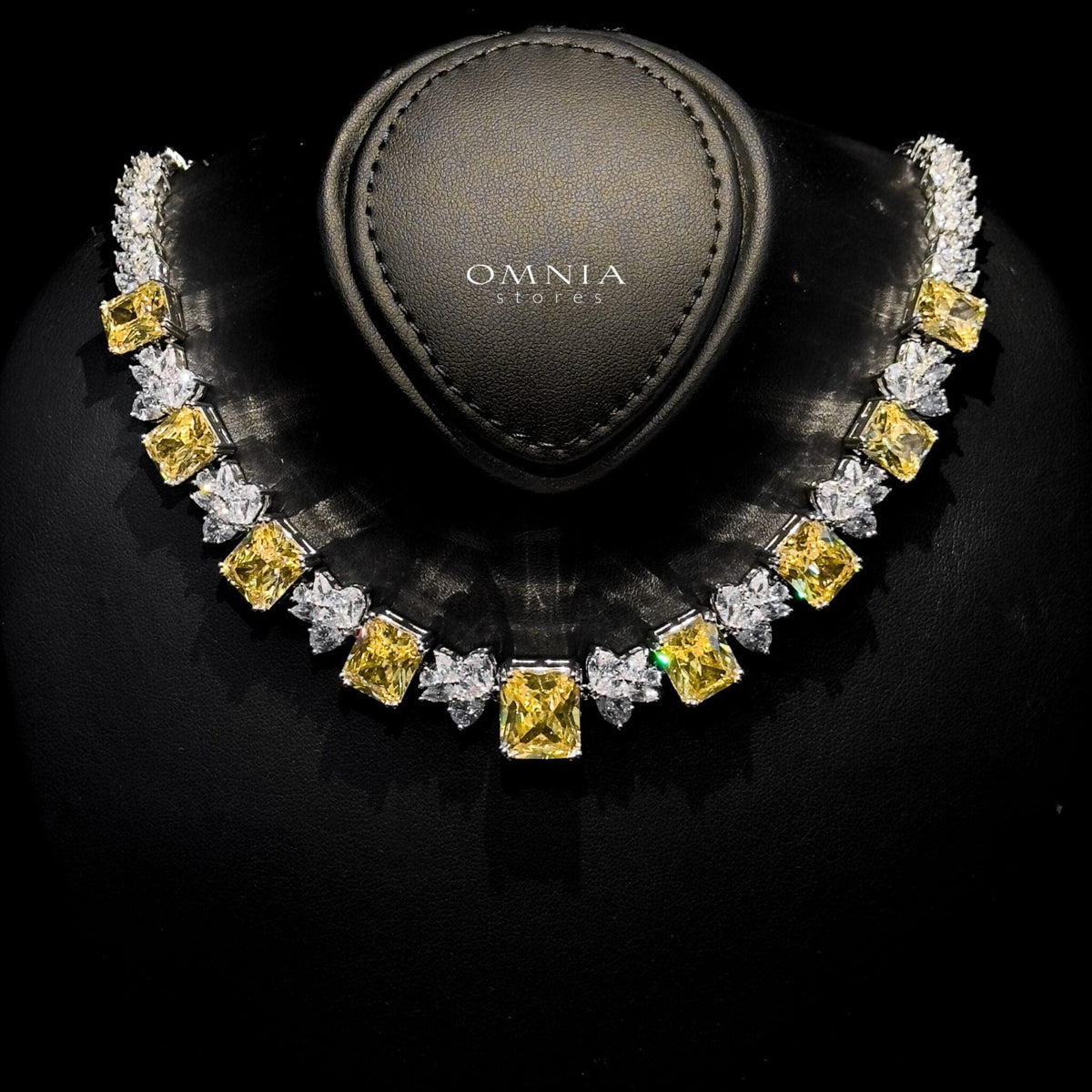 Omnia Amelia Yellow Bridal Full Set with Radiant and Pear-Cut High Quality Simulated Diamonds Premium Rhodium Plated - OMNIASTORES UAE