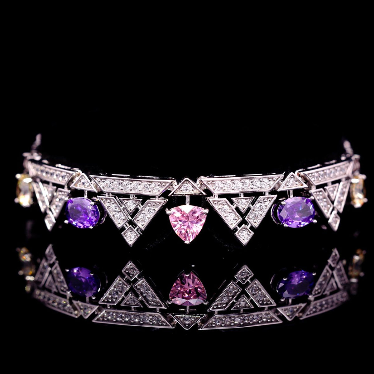 Inara Multicolor Luxury Bridal Bracelet with High-Quality Zircon Stones Rhodium-Plated Finish