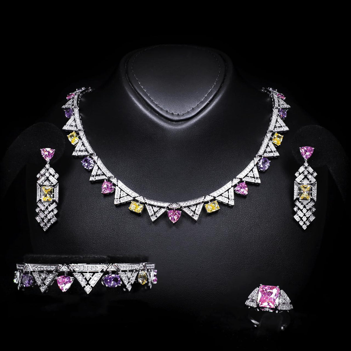 Inara Multicolor Luxury Bridal Full Set with High-Quality Zircon Stones Rhodium-Plated Finish