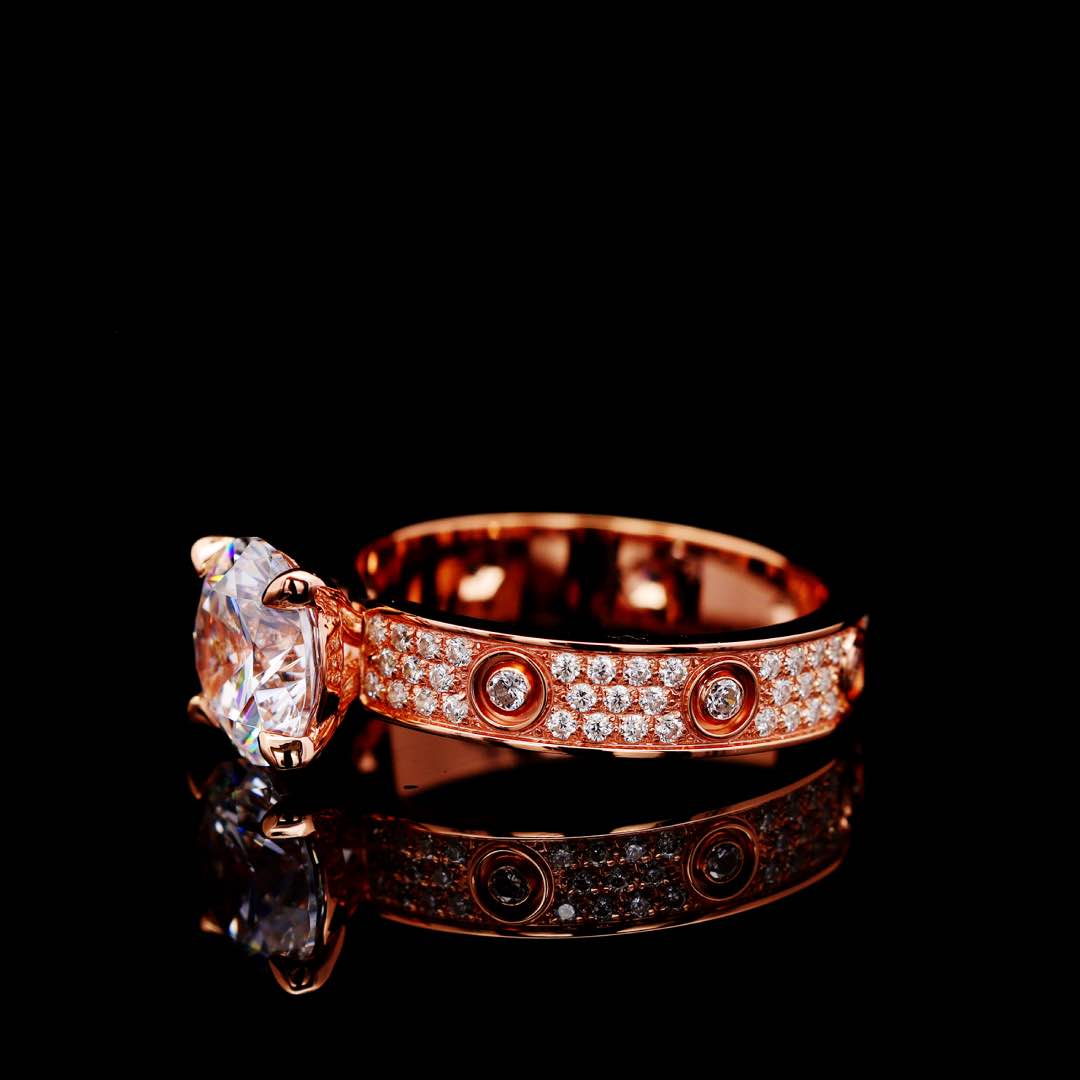 Omnia Ines Rose Gold Round Cut Ring With High Quality Certified Lab Crafted Stones In 925 Silver 0.11ct