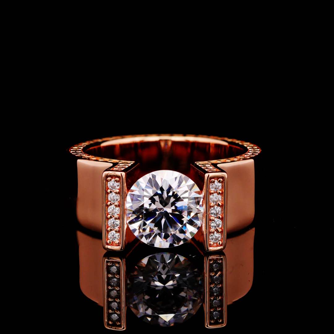 Omnia Aroob Round-Cut Lab-Crafted Stone Ring (5 ct) in Rose-Gold-Plated 925 Sterling Silver
