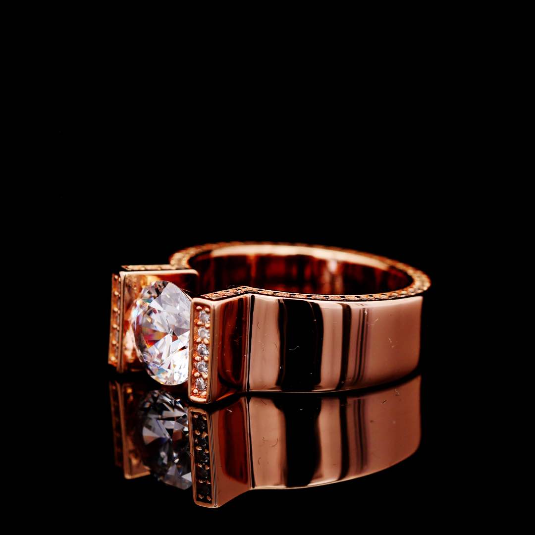 Omnia Aroob Round-Cut Lab-Crafted Stone Ring (5 ct) in Rose-Gold-Plated 925 Sterling Silver